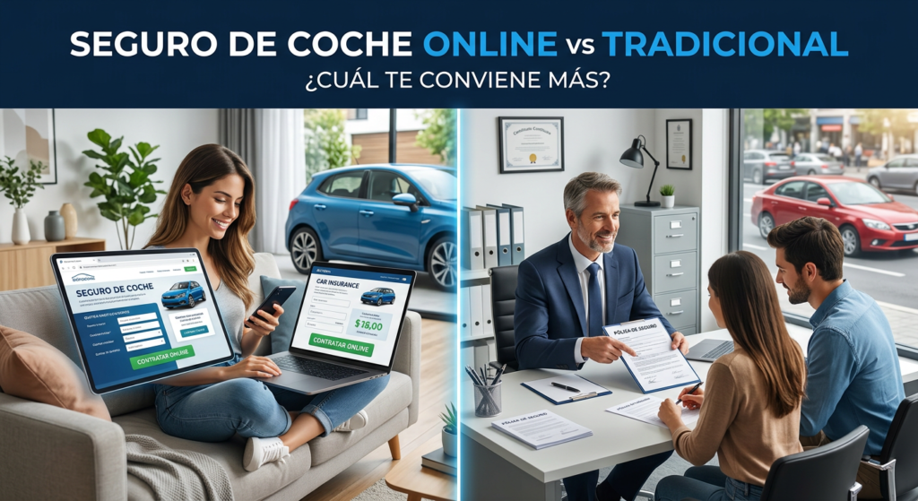 Seguro de coche online vs agente: compara ventajas, desventajas y descubre qué opción puede encajar mejor con tu perfil de conductor.