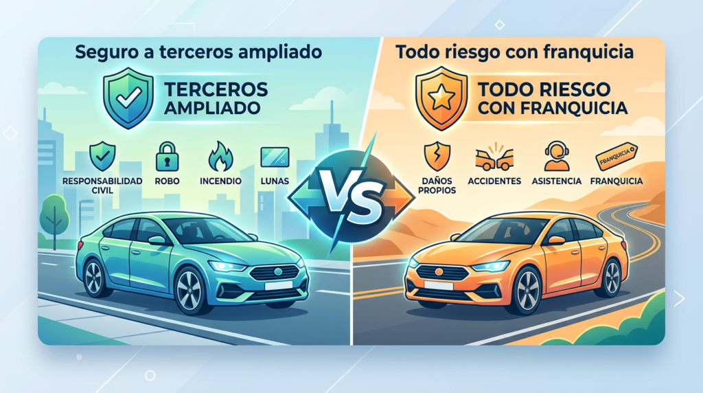 Compara terceros ampliado vs todo riesgo franquicia y descubre qué cobertura encaja mejor con tu coche, tu presupuesto y tu forma de conducir.